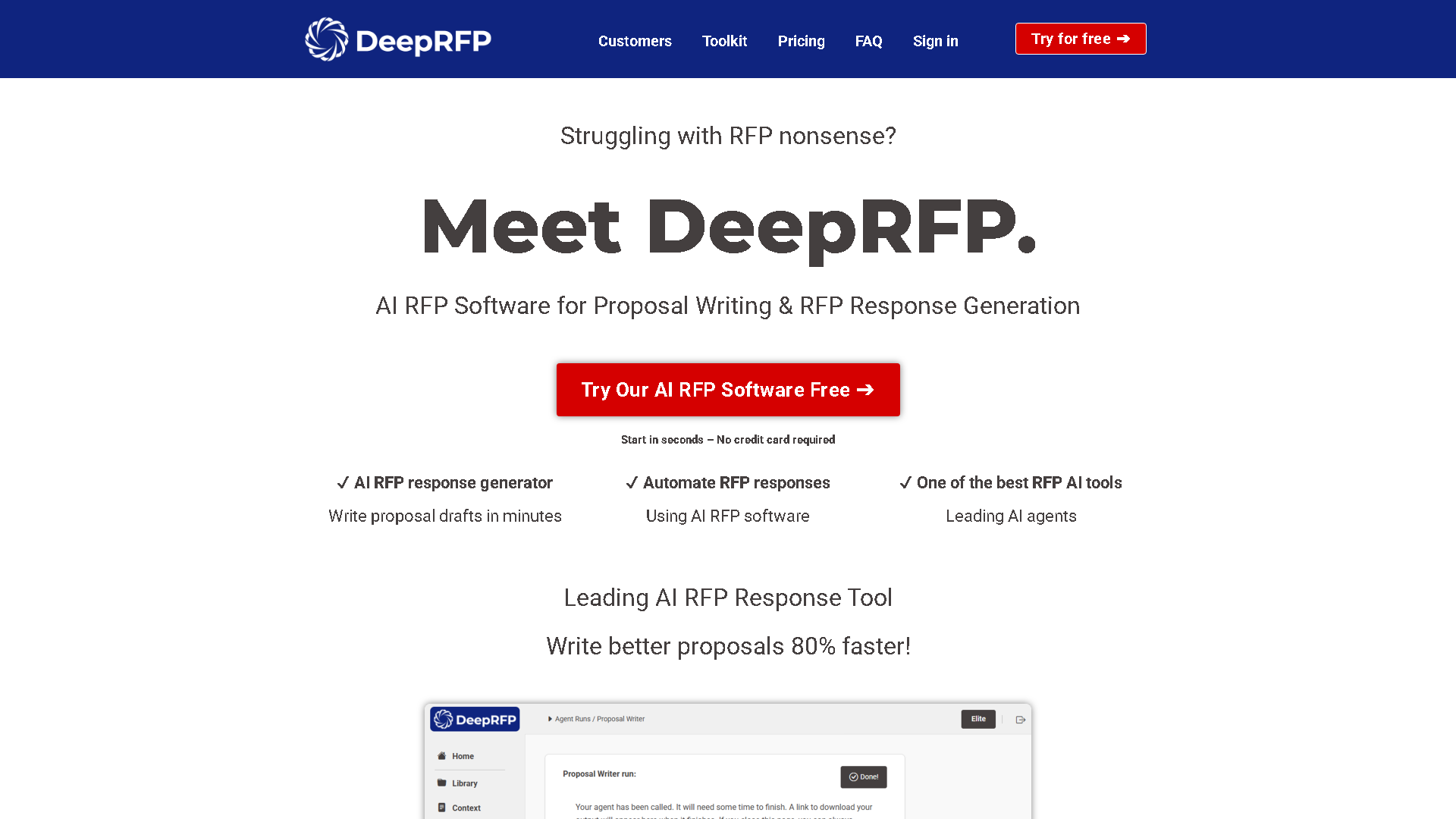 DeepRFP Interface Screenshot - Writing & Editing Tool