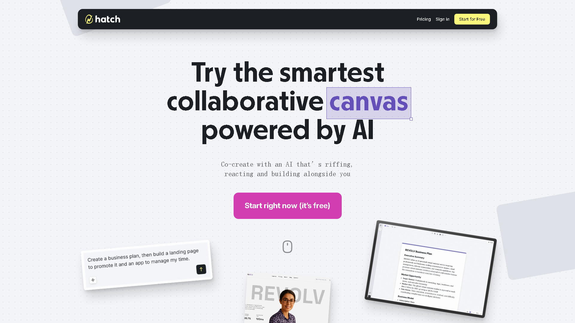 Hatch Canvas Interface Screenshot - Writing & Editing Tool