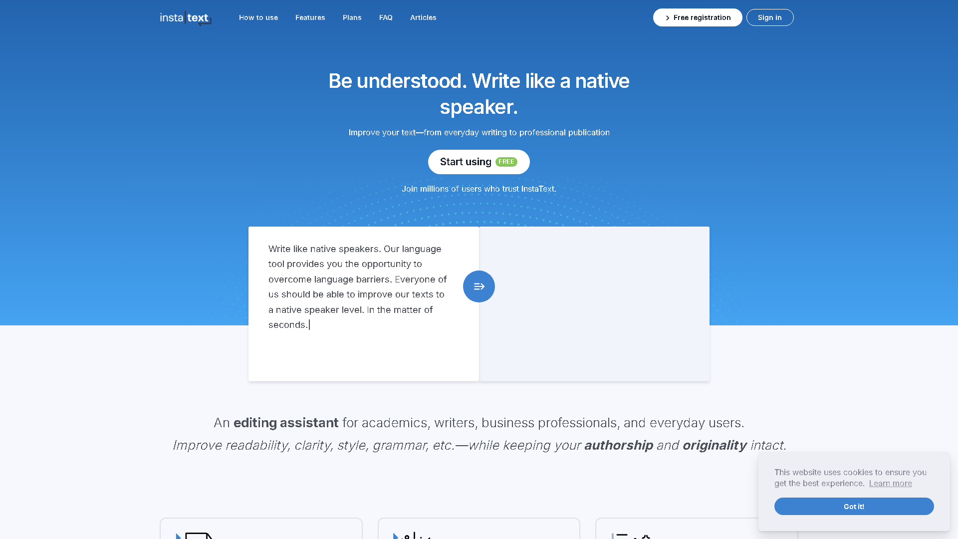 InstaText Interface Screenshot - Writing & Editing Tool