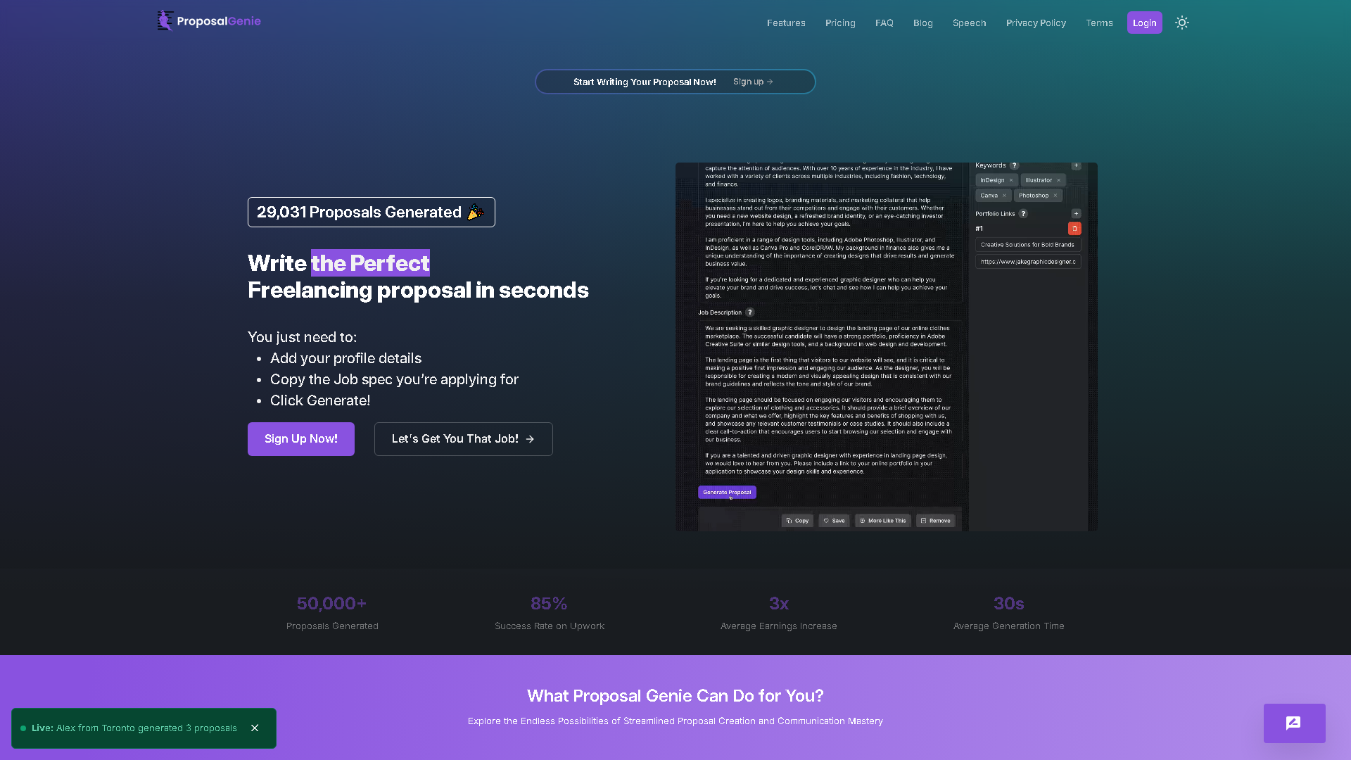 Proposal Genie Interface Screenshot - Writing & Editing Tool