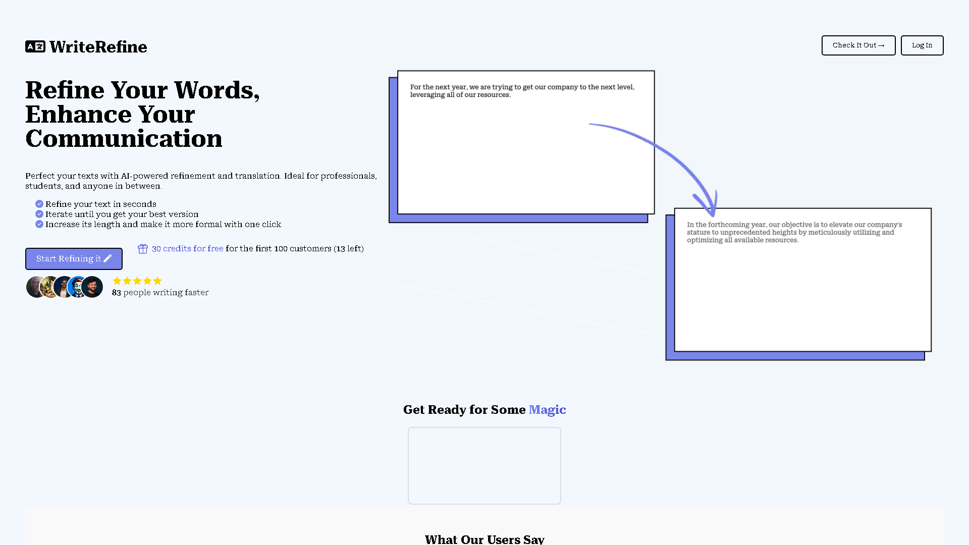 WriteRefine Interface Screenshot - Writing & Editing Tool