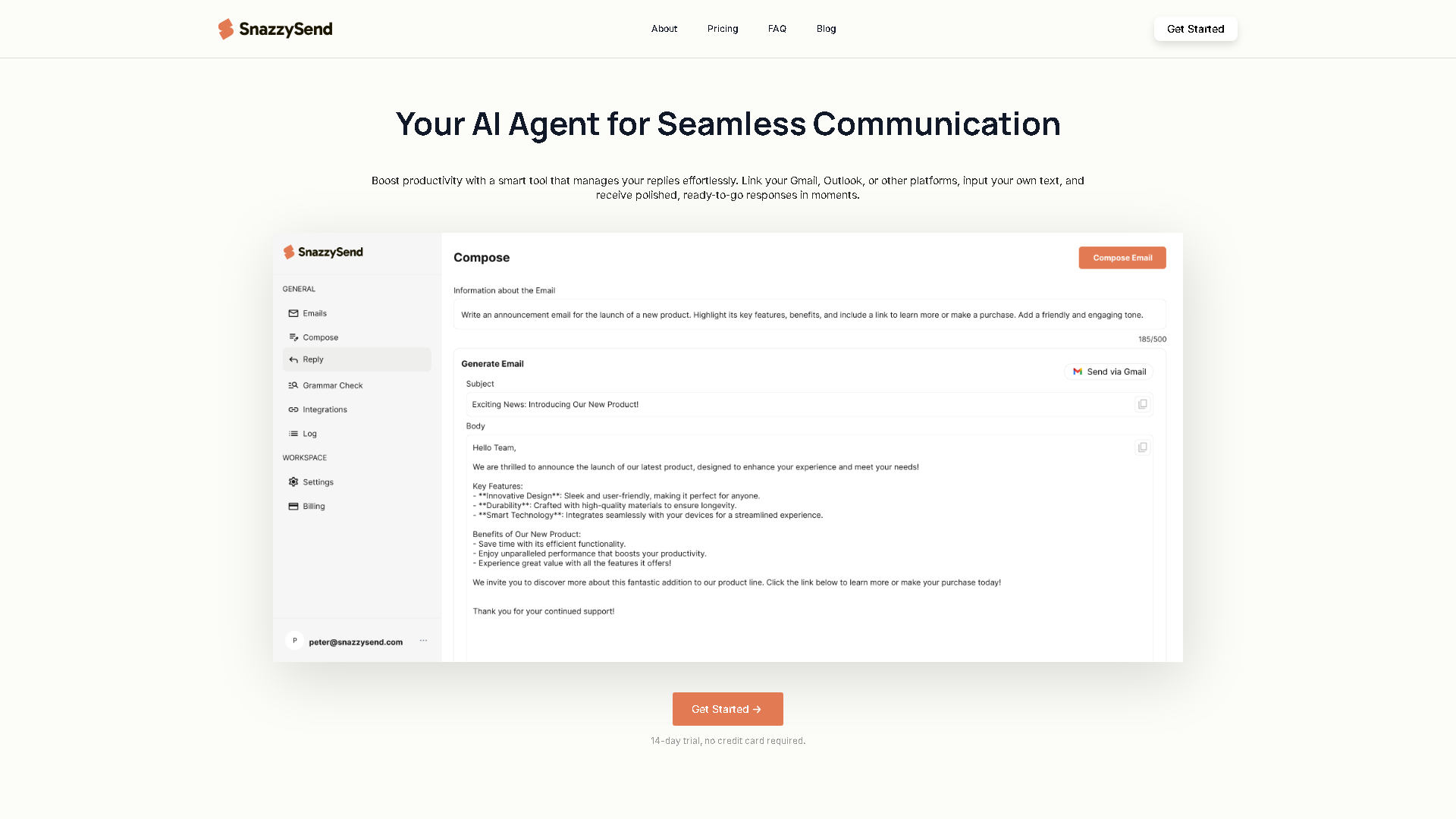 Snazzy Send Interface Screenshot - Marketing & SEO Tool