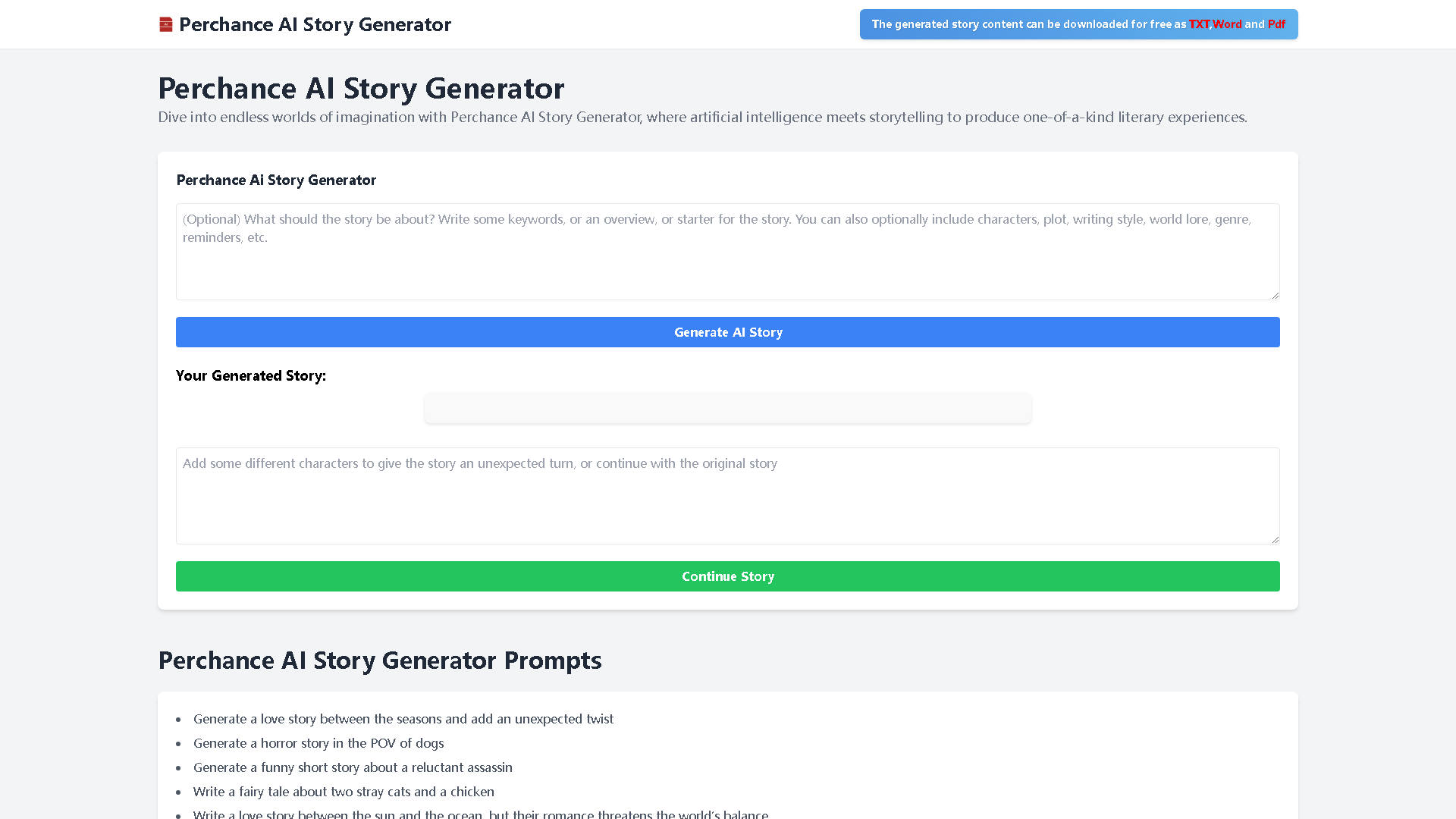 Perchance AI Story Generator Interface Screenshot - Writing & Editing Tool