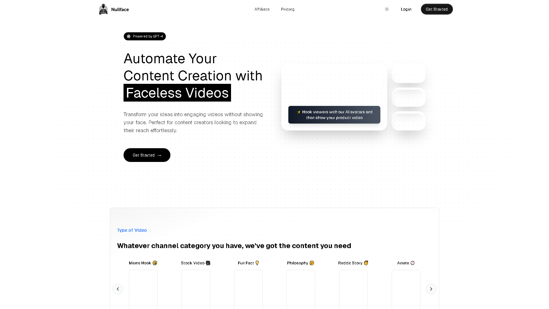 Nullface AI Interface Screenshot - Video & Animation Tool