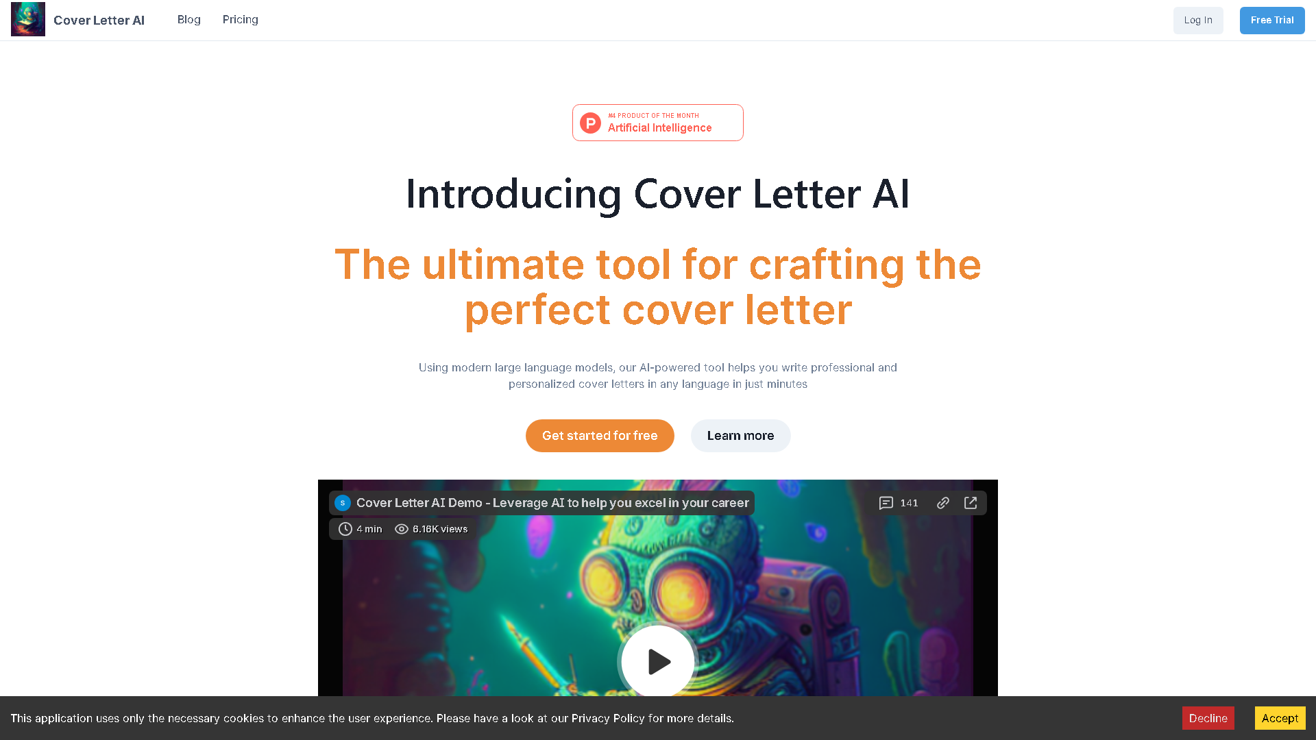 Cover Letter AI Interface Screenshot - Writing & Editing Tool