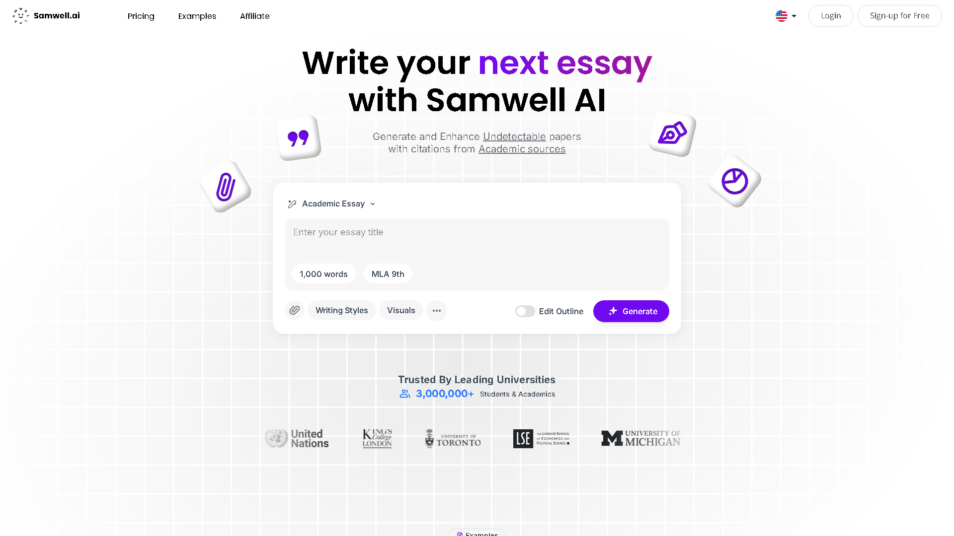 Samwell.ai Interface Screenshot - Writing & Editing Tool