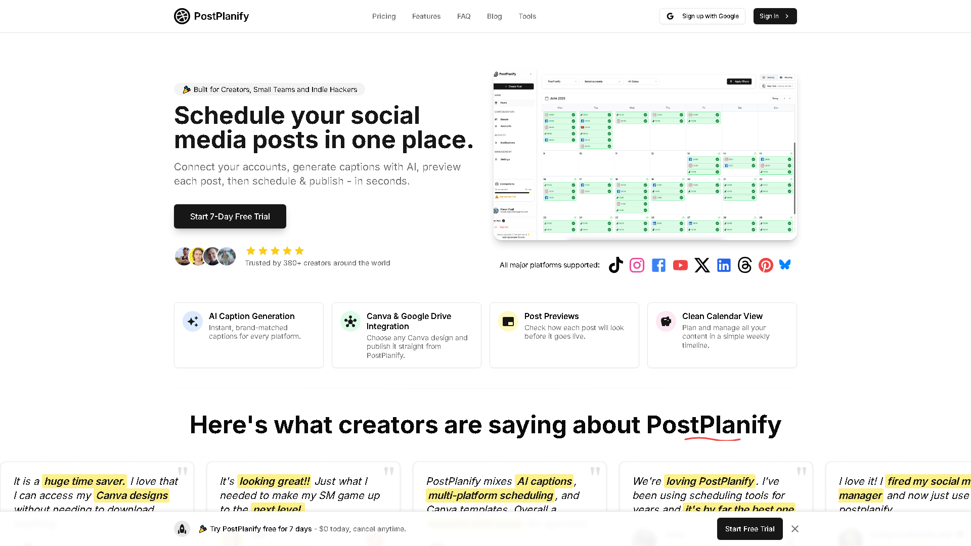 PostPlanify Interface Screenshot - Writing & Editing Tool