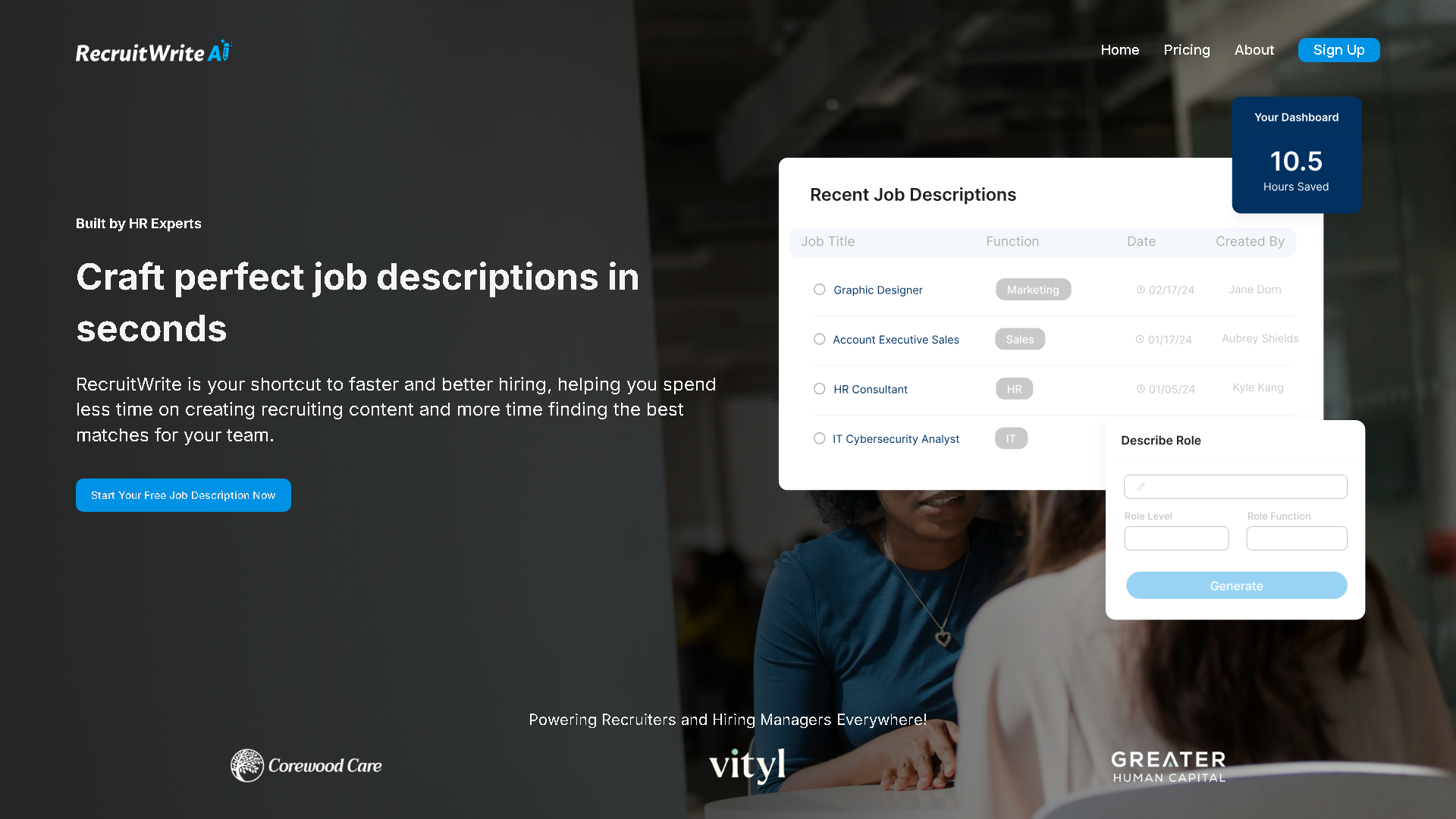 RecruitWrite AI Interface Screenshot - Writing & Editing Tool