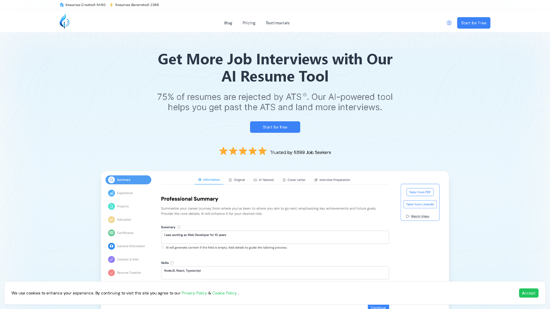 Magic Resume AI Interface Screenshot - Writing & Editing Tool