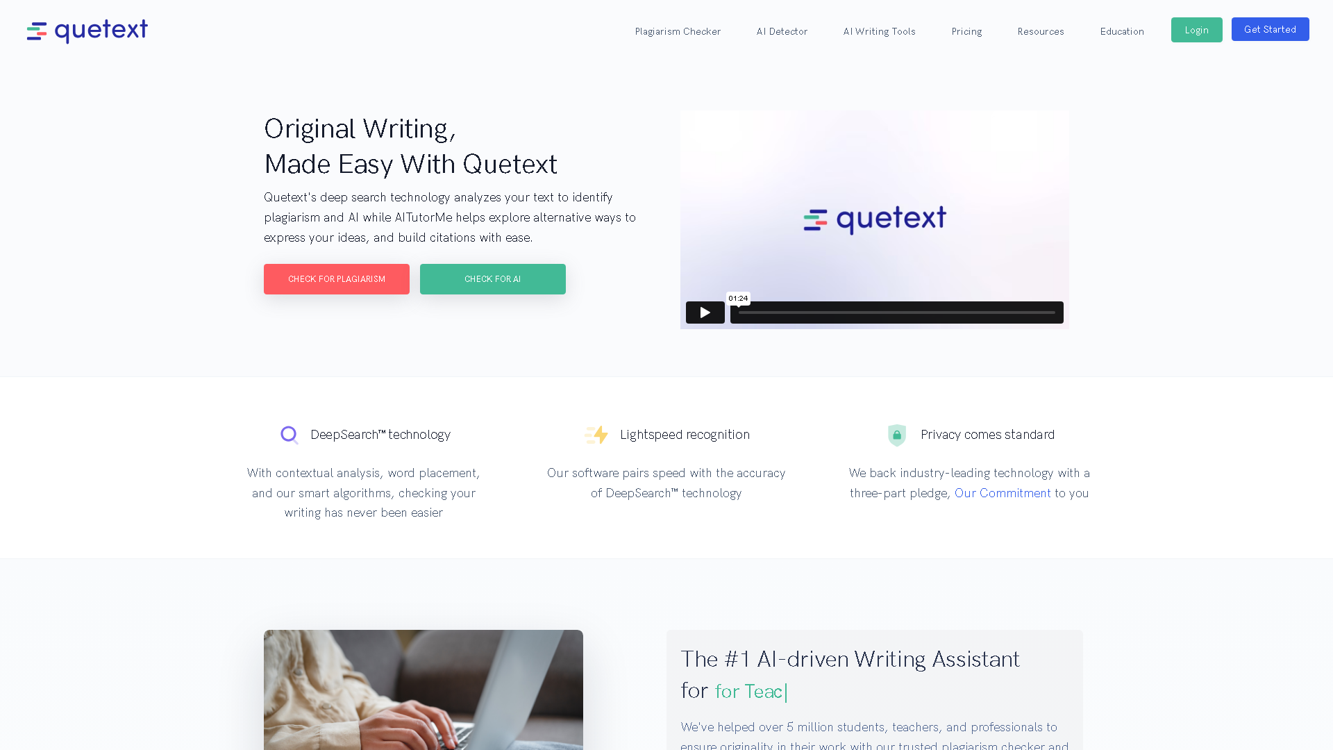 Quetext Interface Screenshot - Writing & Editing Tool