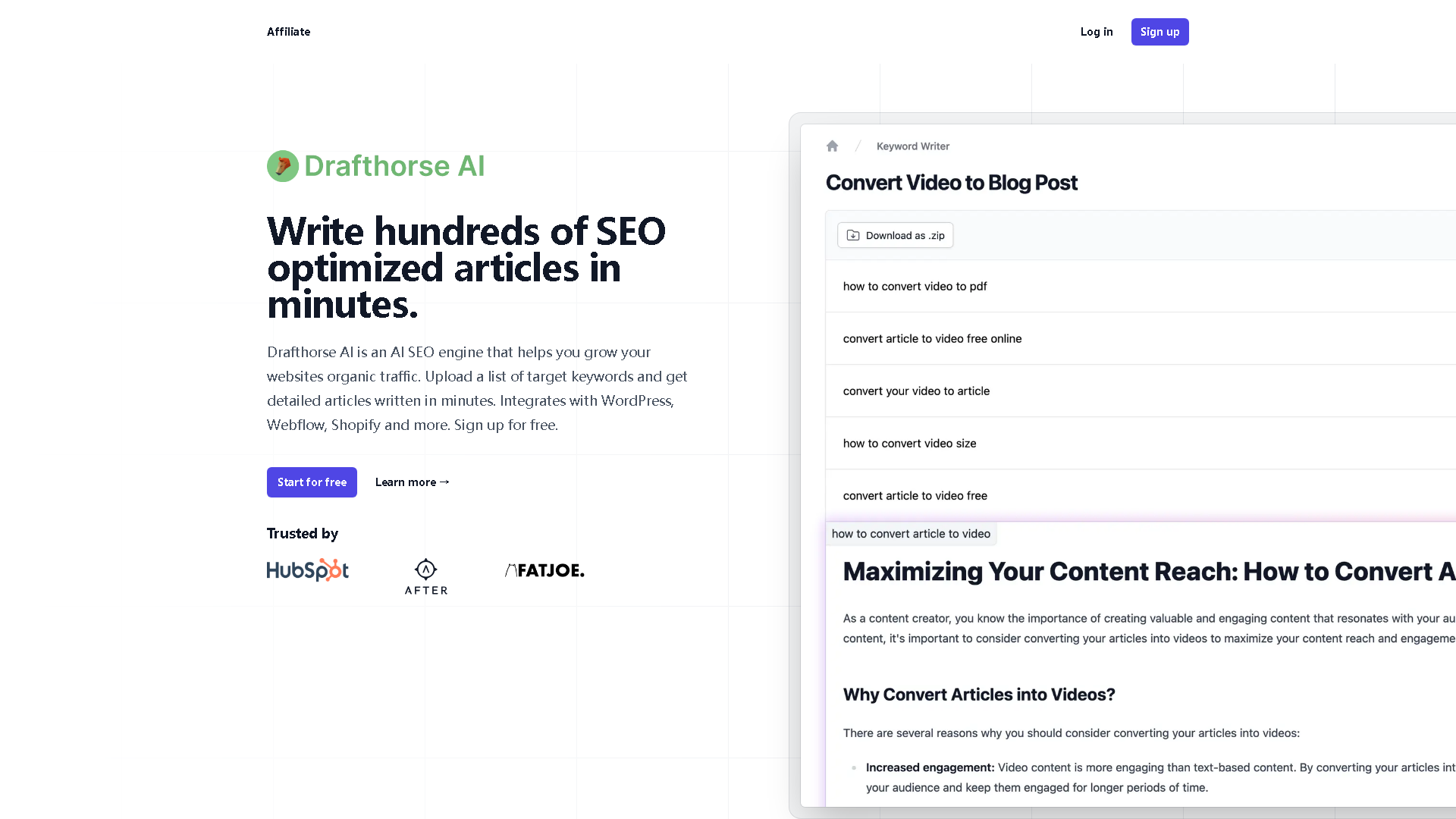 Drafthorse AI Interface Screenshot - Writing & Editing Tool