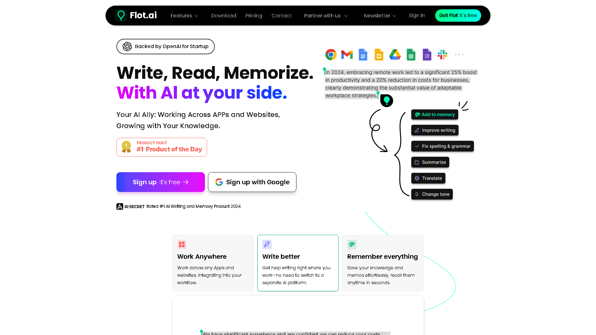 Flot.ai Interface Screenshot - Writing & Editing Tool