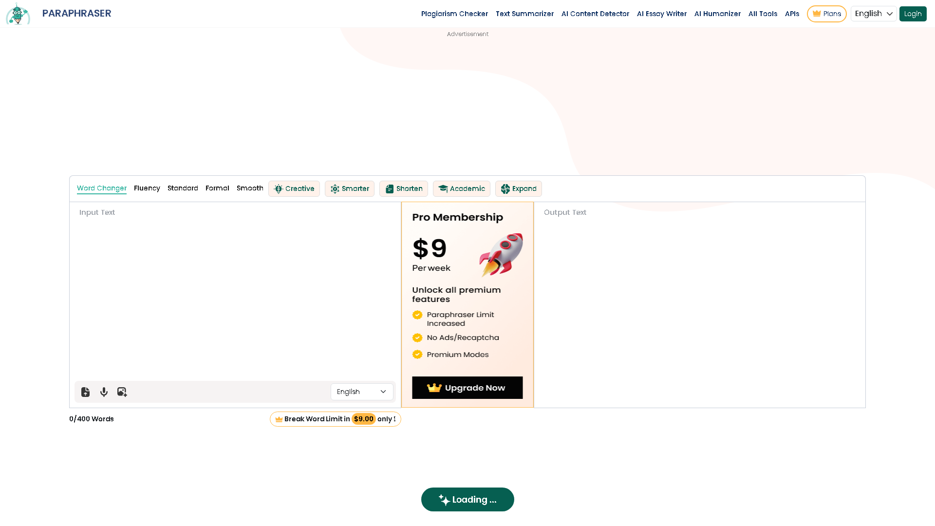 Paraphraser.io Interface Screenshot - Writing & Editing Tool