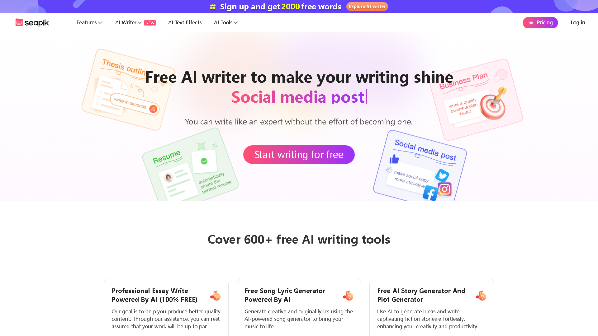 Seapik Interface Screenshot - Writing & Editing Tool