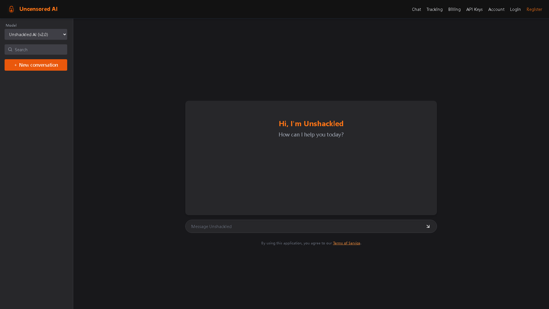 Unshackled AI Interface Screenshot - Writing & Editing Tool