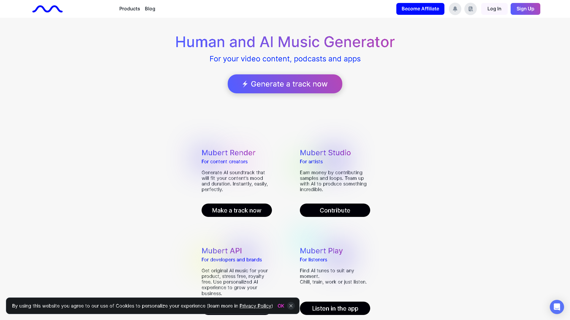 Mubert Interface Screenshot - Music & Audio Tool