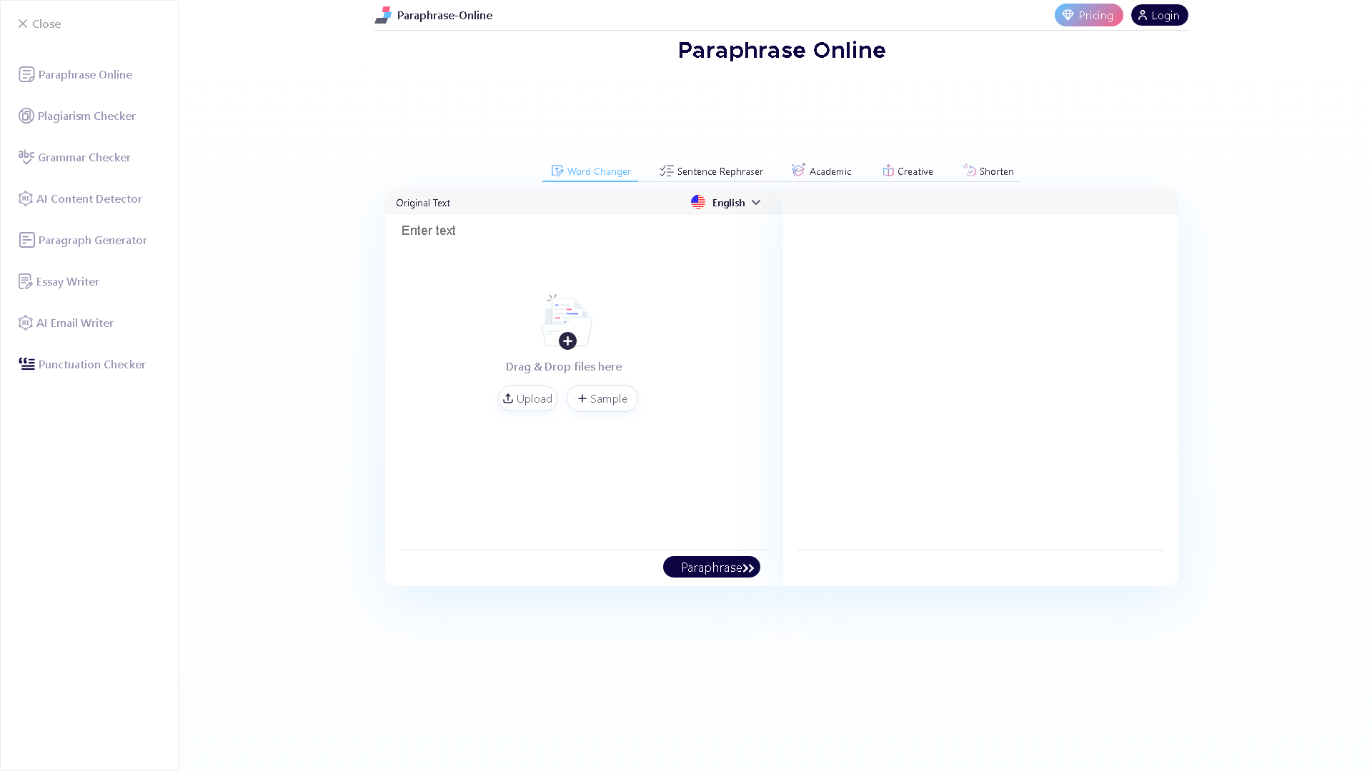 Paraphrase Online Interface Screenshot - Writing & Editing Tool