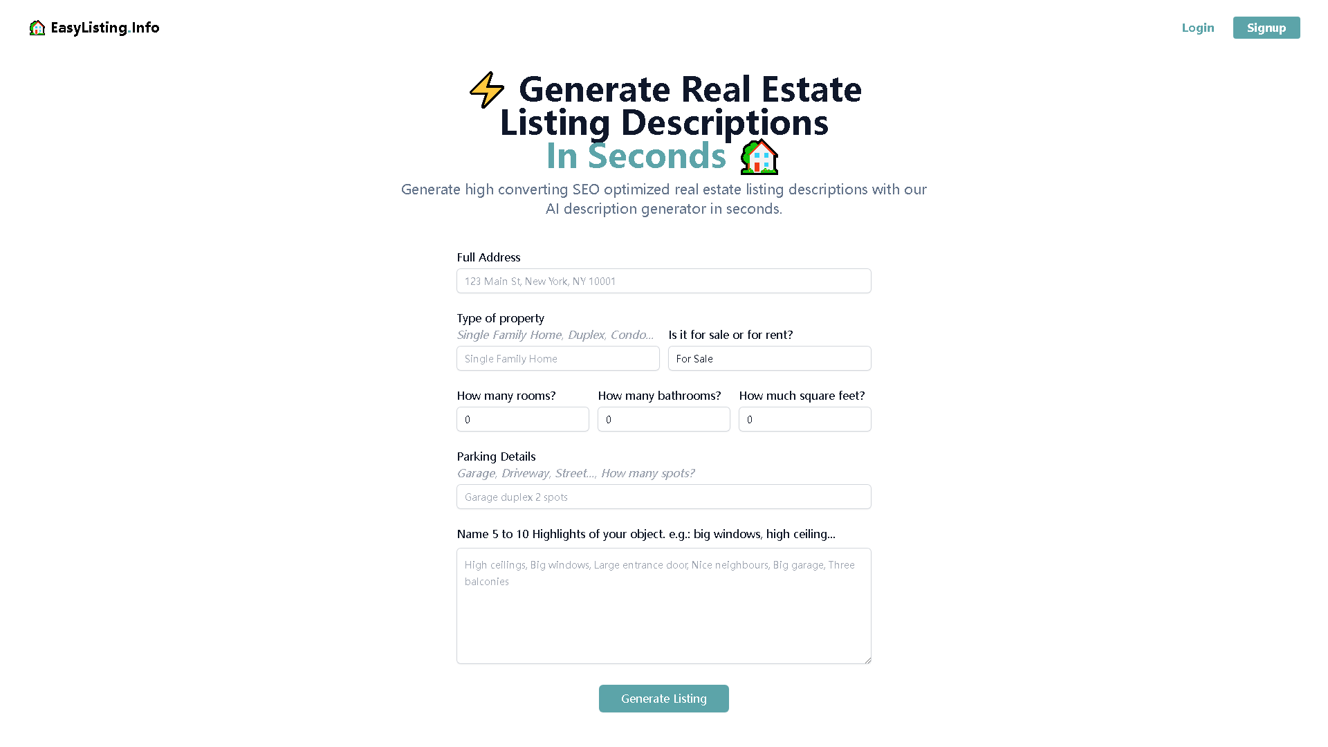 EasyListing.Info Interface Screenshot - Writing & Editing Tool