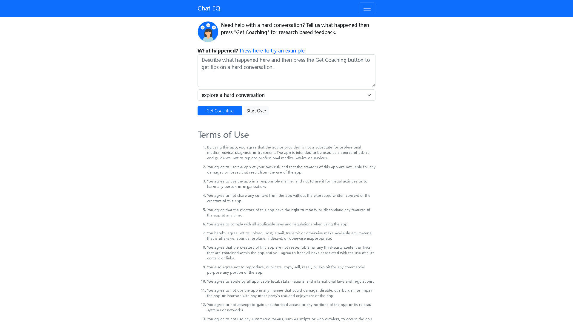 Chat EQ Interface Screenshot - Writing & Editing Tool