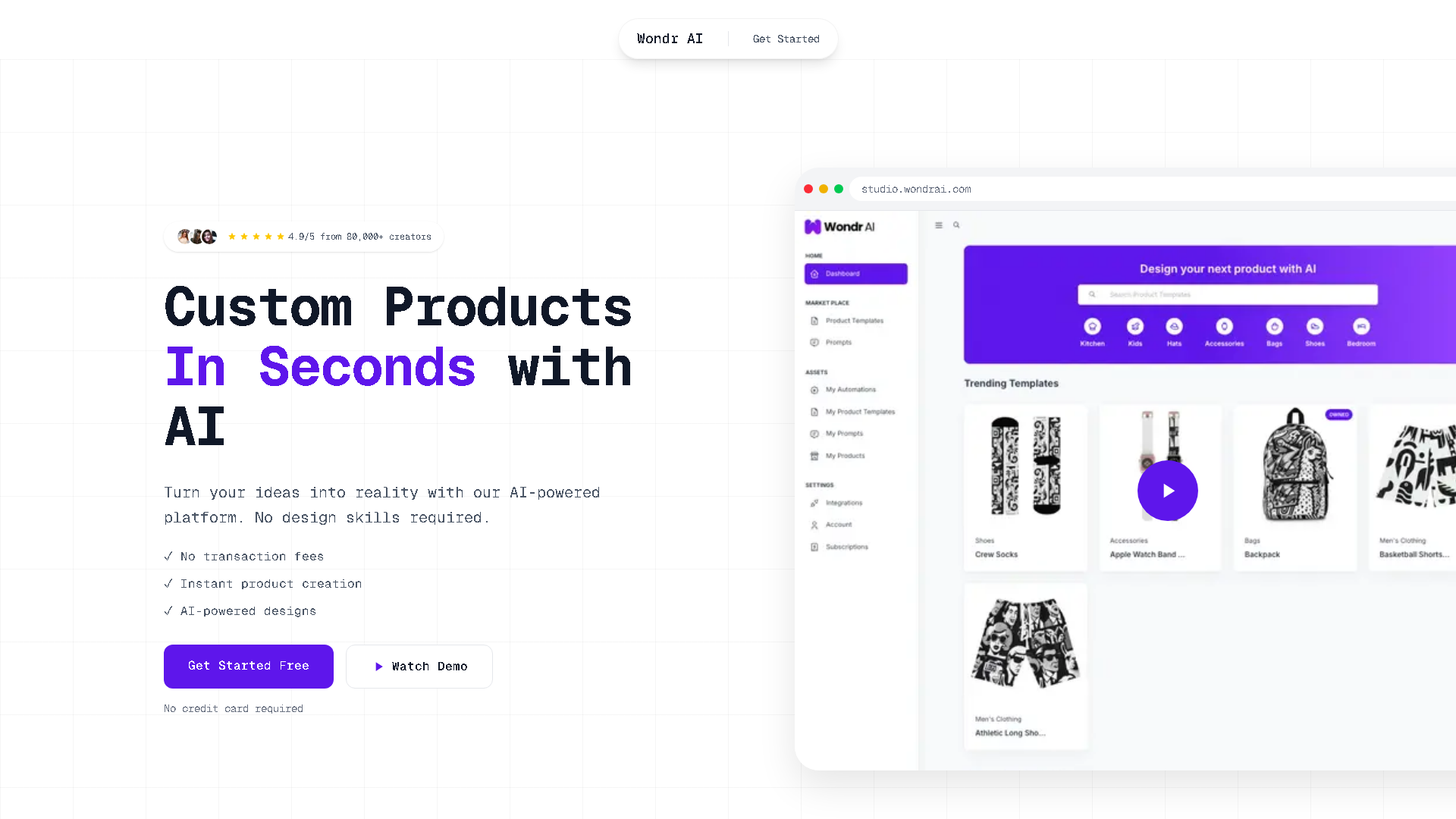 Wondr AI Interface Screenshot - Writing & Editing Tool