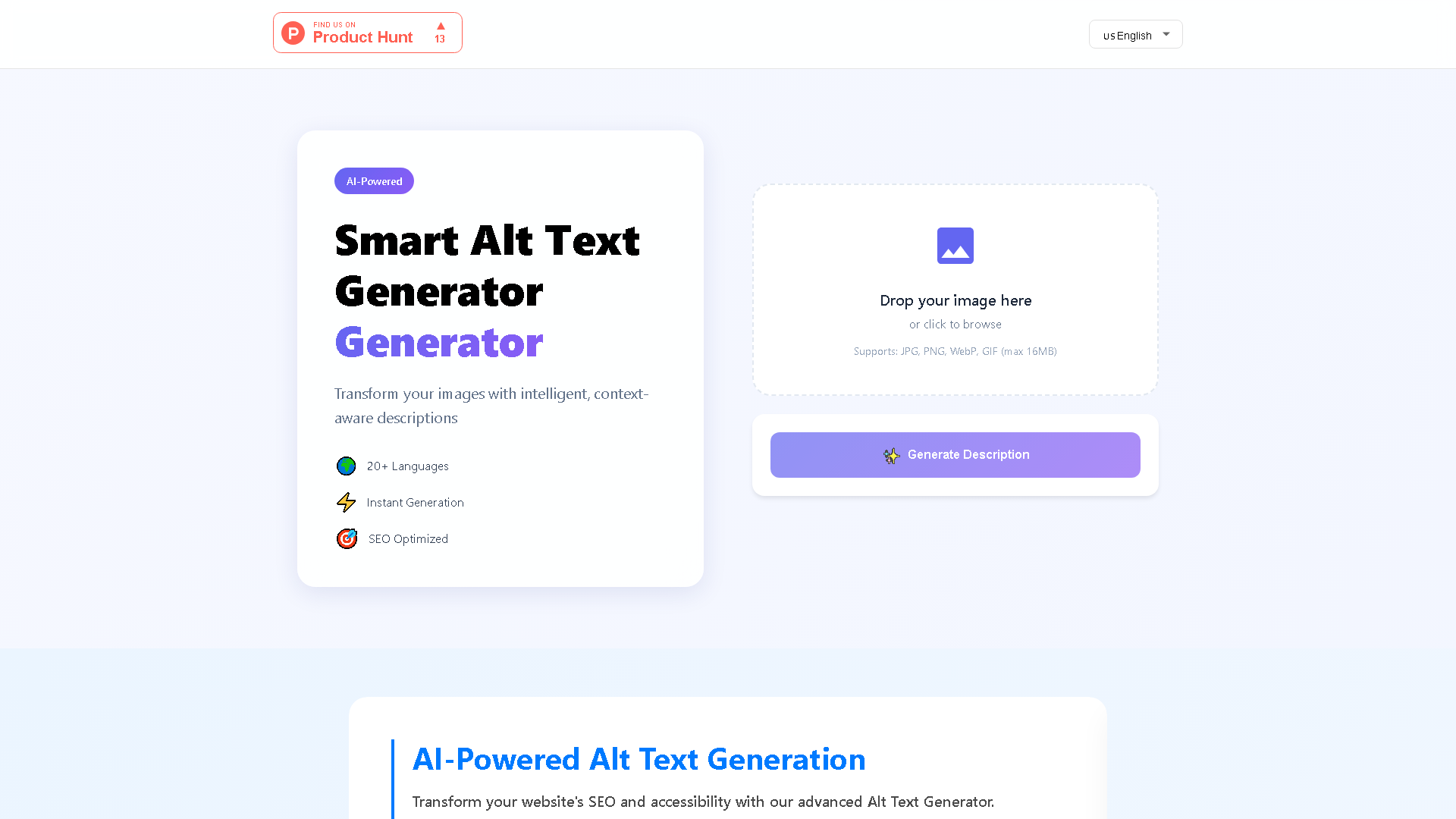Smart Alt Text Generator Interface Screenshot - Writing & Editing Tool